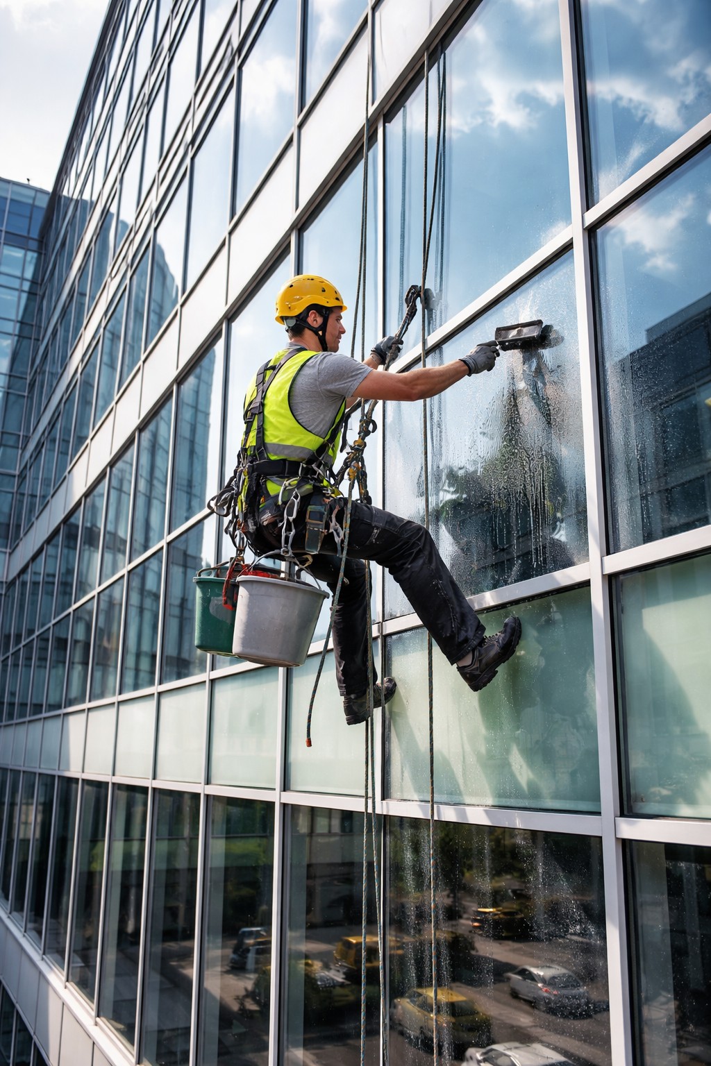 Mytí oken, fasád a hal